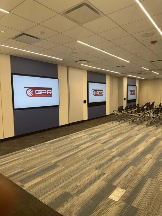 Presentation displays installed in an auditorium